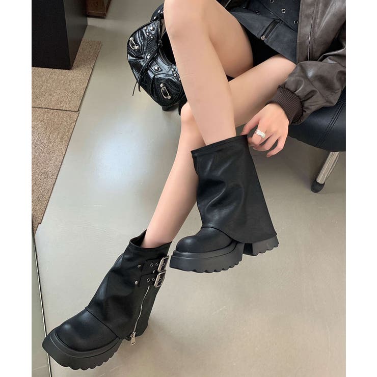 厚底ブーツ ショートブーツ ベルト付きカバーブーツ | COCOMOMO | 詳細画像10 