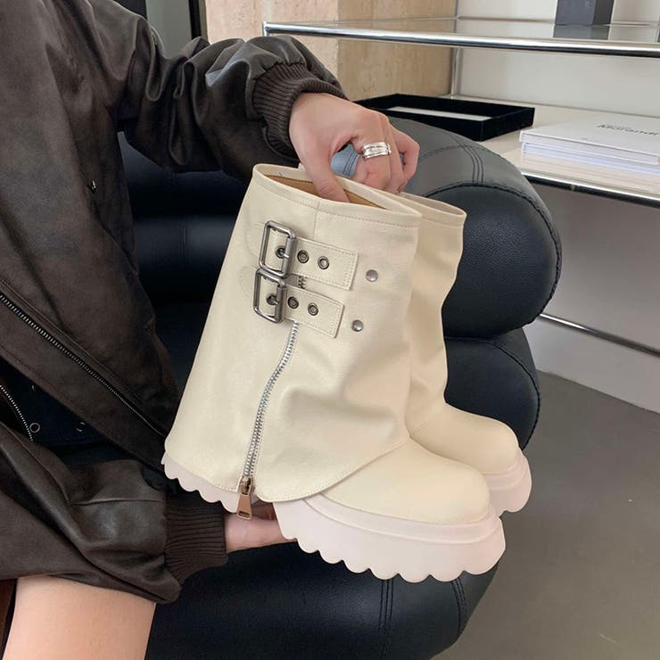 厚底ブーツ ショートブーツ ベルト付きカバーブーツ | COCOMOMO | 詳細画像16 