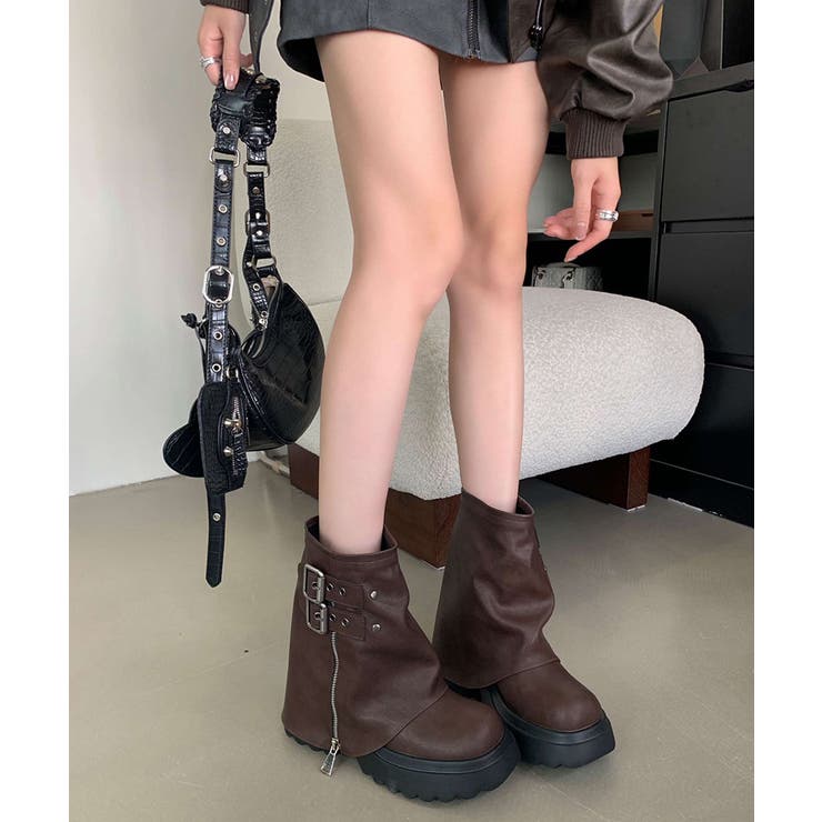 厚底ブーツ ショートブーツ ベルト付きカバーブーツ | COCOMOMO | 詳細画像4 