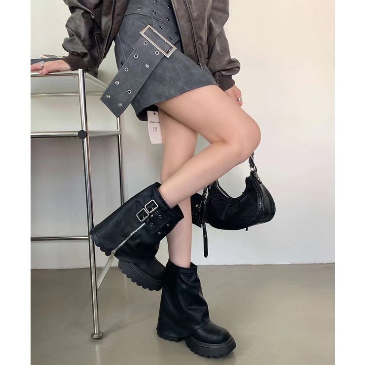 厚底ブーツ ショートブーツ ベルト付きカバーブーツ | COCOMOMO | 詳細画像9 