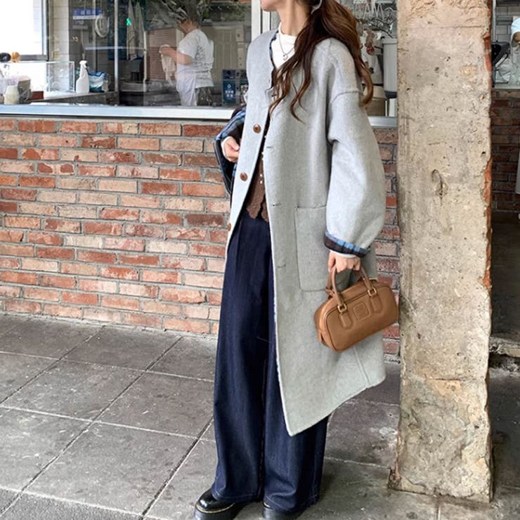 美品 ダーマコレクション マフラー付き 2WAYボアロングコート ノーカラー M