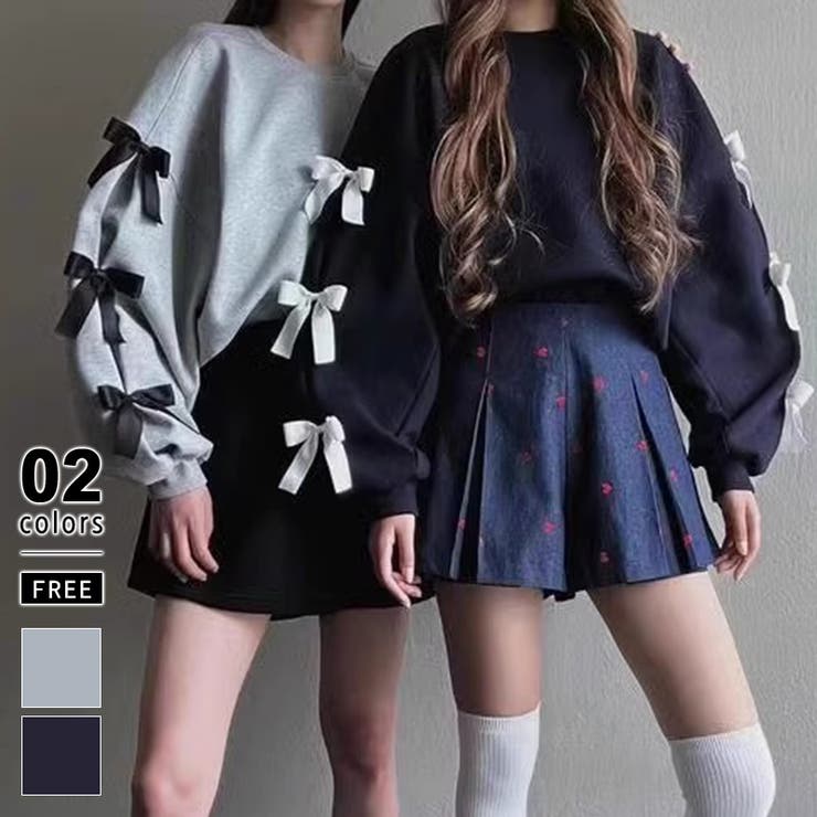 裏起毛 袖リボントレーナー スウェット[品番：COCW0006185