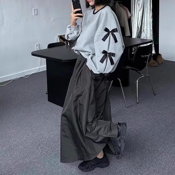 裏起毛 袖リボントレーナー スウェット[品番：COCW0006185