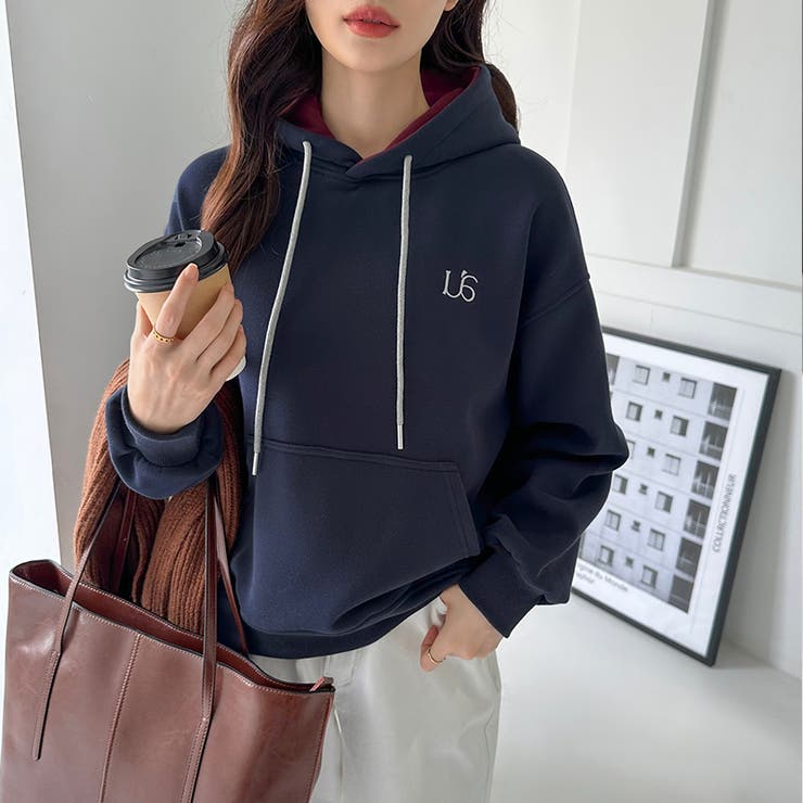 裏起毛 パーカー バイカラーフード付き | COCOMOMO | 詳細画像4 