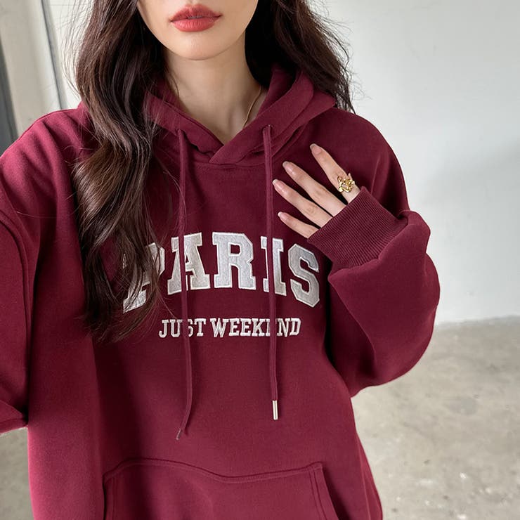 裏起毛 ロゴパーカー フード付きワッペン刺繍パーカー[品番