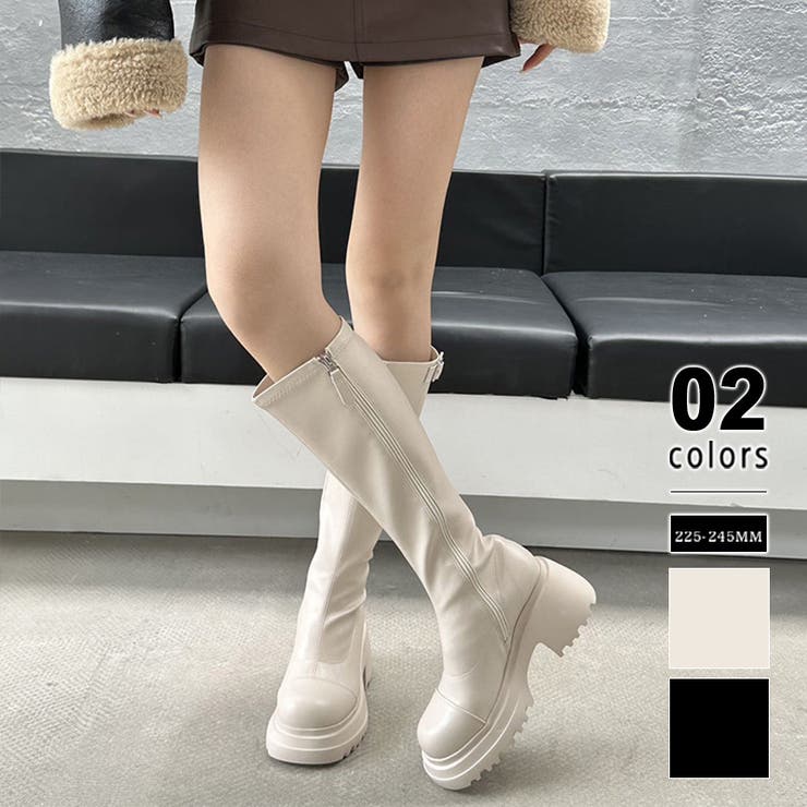 アイボリー | ロングブーツ 厚底 ジョッキーブーツ | COCOMOMO