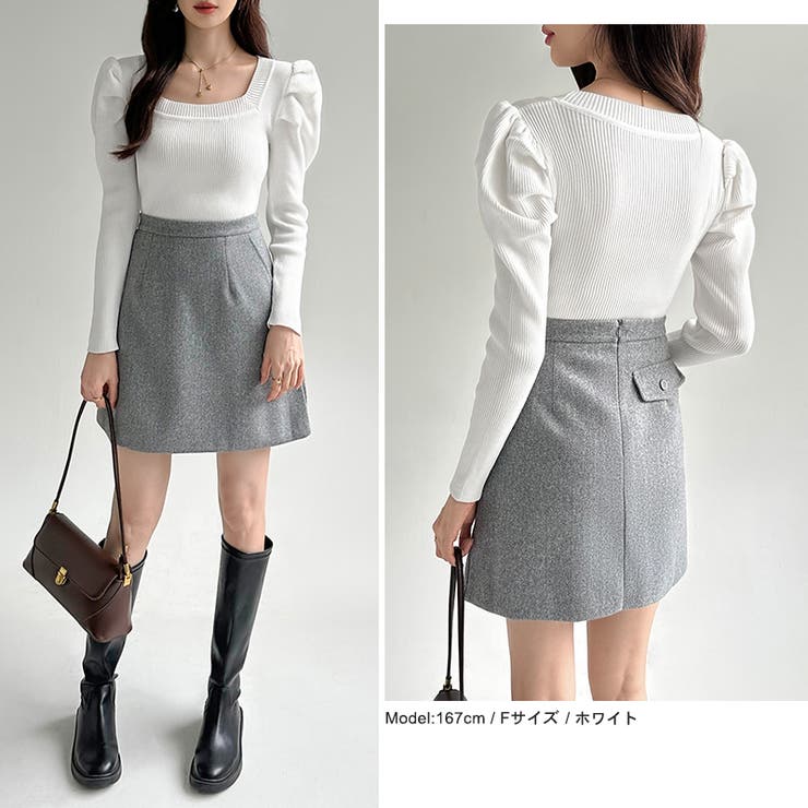 リブニット スクエアネック パフスリーブニット | COCOMOMO | 詳細画像11 