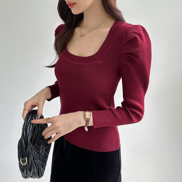 リブニット スクエアネック パフスリーブニット | COCOMOMO | 詳細画像14 