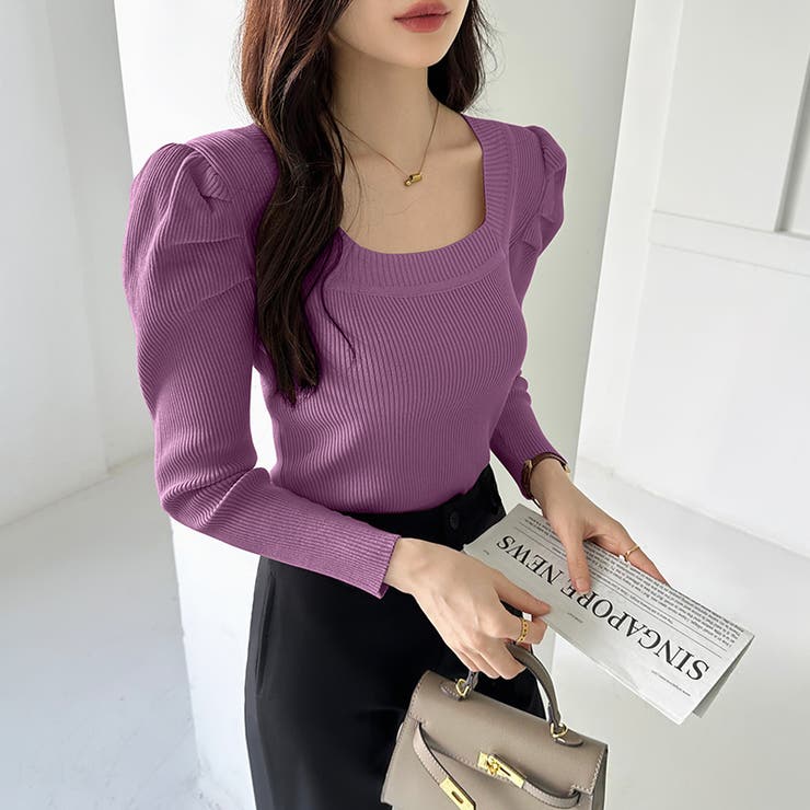 リブニット スクエアネック パフスリーブニット | COCOMOMO | 詳細画像21 