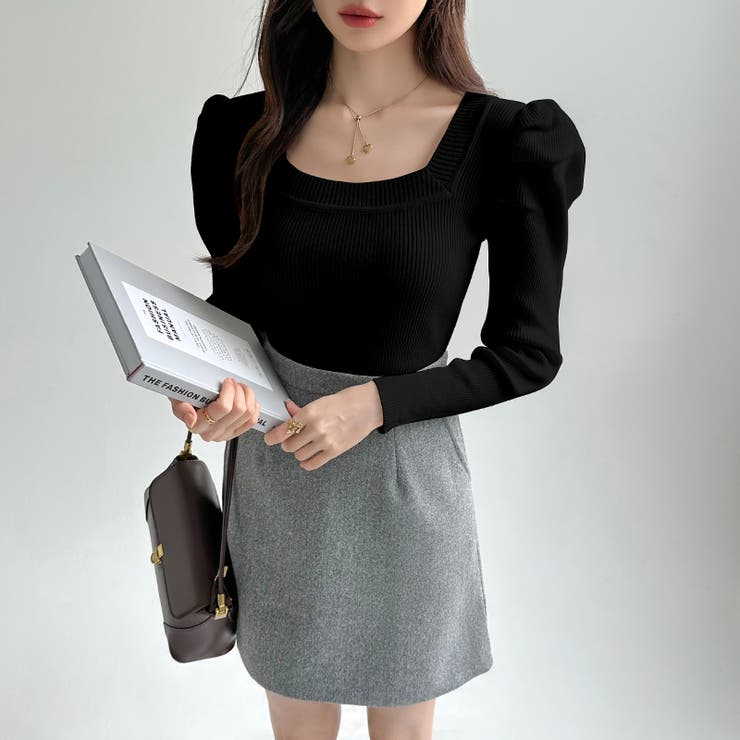 リブニット スクエアネック パフスリーブニット | COCOMOMO | 詳細画像23 