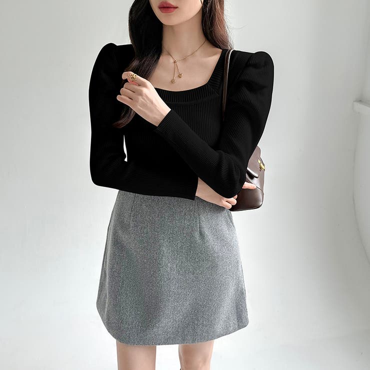 リブニット スクエアネック パフスリーブニット | COCOMOMO | 詳細画像24 