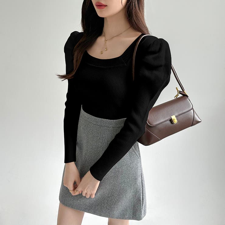 リブニット スクエアネック パフスリーブニット | COCOMOMO | 詳細画像25 