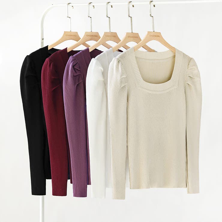 リブニット スクエアネック パフスリーブニット | COCOMOMO | 詳細画像26 