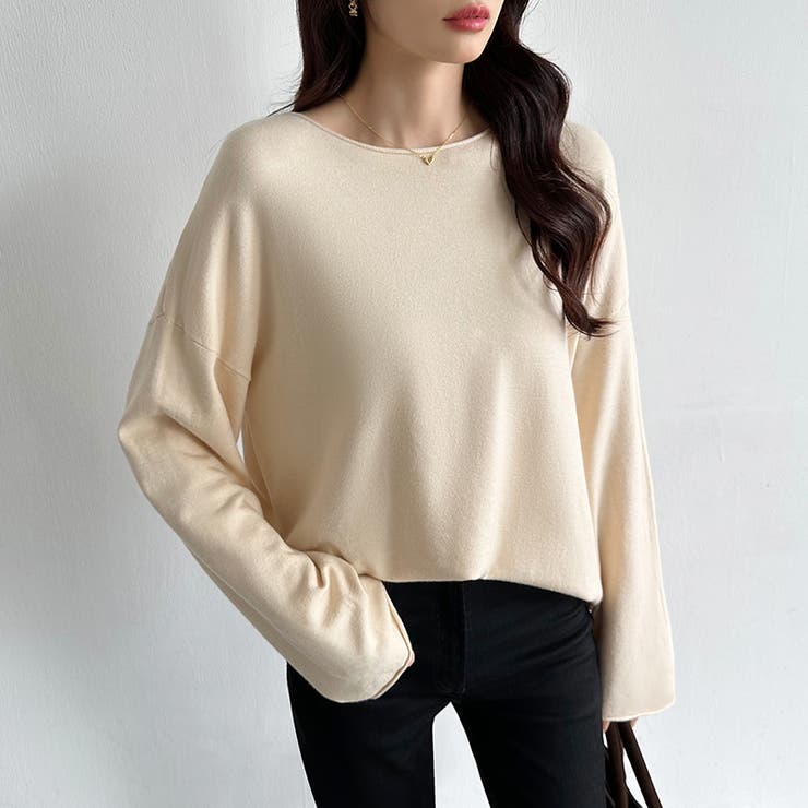 もっちり柔らかルーズニット ボートネックニット オフィスカジュアル | COCOMOMO | 詳細画像9 