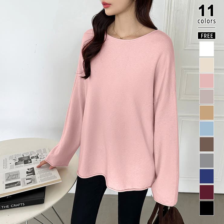 ピンク | もっちり柔らかルーズニット ボートネックニット オフィスカジュアル | COCOMOMO