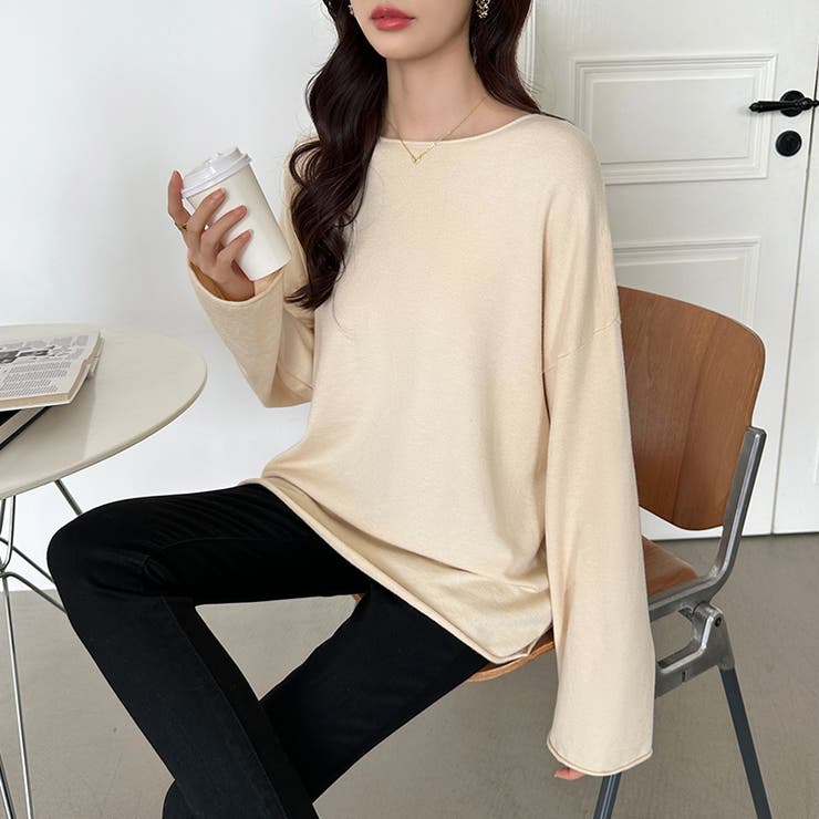 もっちり柔らかルーズニット ボートネックニット オフィスカジュアル | COCOMOMO | 詳細画像13 