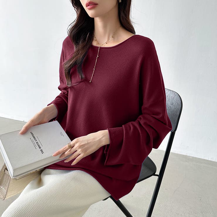 もっちり柔らかルーズニット ボートネックニット オフィスカジュアル | COCOMOMO | 詳細画像22 