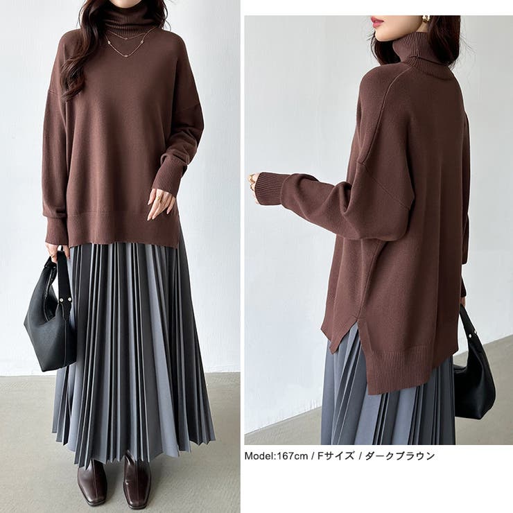 タートルネック もっちりやわらかヤク風ニット サイドスリットニット | COCOMOMO | 詳細画像11 