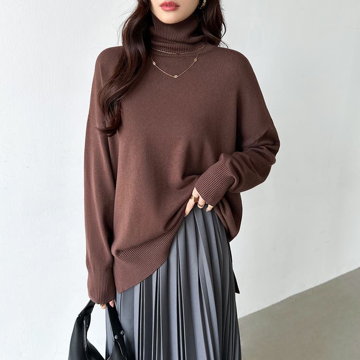 タートルネック もっちりやわらかヤク風ニット サイドスリットニット | COCOMOMO | 詳細画像12 