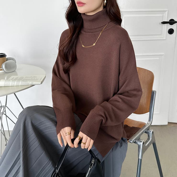 タートルネック もっちりやわらかヤク風ニット サイドスリットニット | COCOMOMO | 詳細画像13 