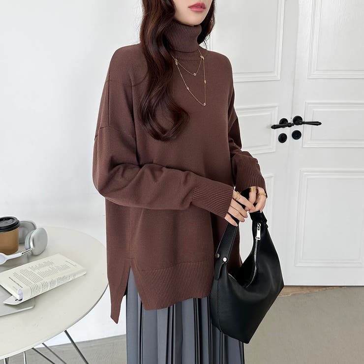 タートルネック もっちりやわらかヤク風ニット サイドスリットニット | COCOMOMO | 詳細画像14 