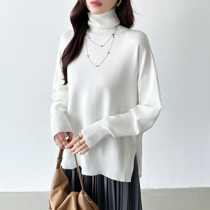 タートルネック もっちりやわらかヤク風ニット サイドスリットニット | COCOMOMO | 詳細画像15 