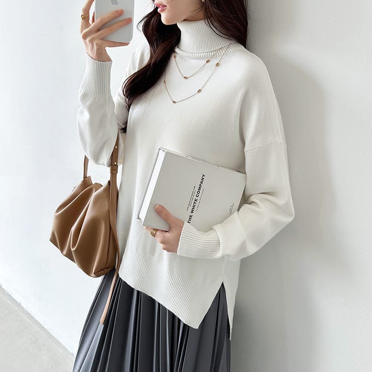 タートルネック もっちりやわらかヤク風ニット サイドスリットニット | COCOMOMO | 詳細画像16 