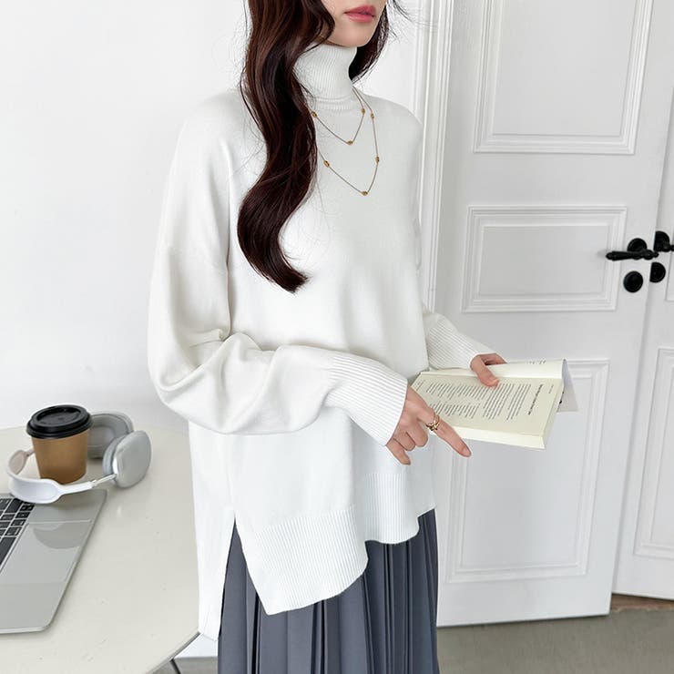 タートルネック もっちりやわらかヤク風ニット サイドスリットニット | COCOMOMO | 詳細画像20 