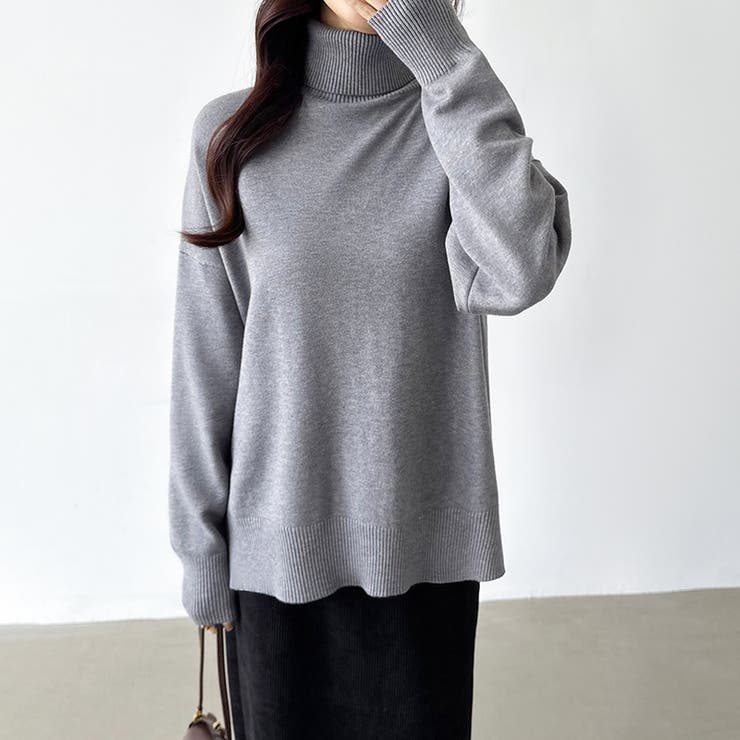 タートルネック もっちりやわらかヤク風ニット サイドスリットニット | COCOMOMO | 詳細画像21 