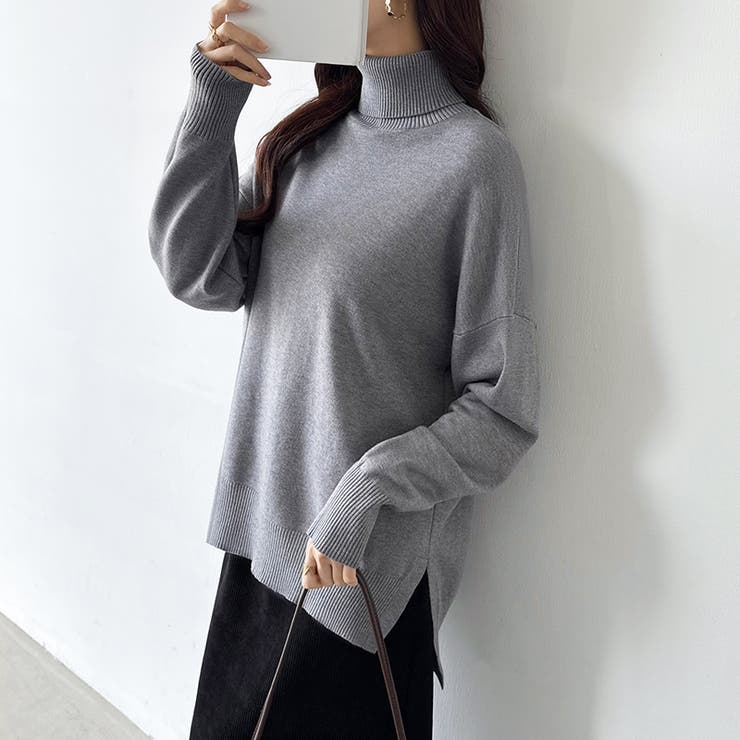 タートルネック もっちりやわらかヤク風ニット サイドスリットニット | COCOMOMO | 詳細画像22 