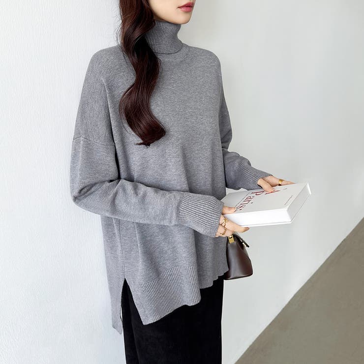 タートルネック もっちりやわらかヤク風ニット サイドスリットニット | COCOMOMO | 詳細画像23 