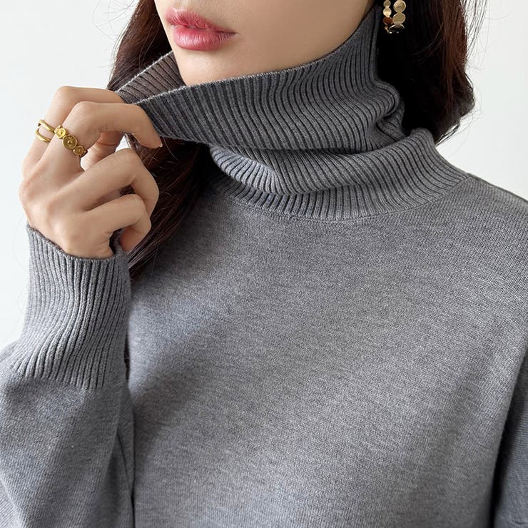 タートルネック もっちりやわらかヤク風ニット サイドスリットニット | COCOMOMO | 詳細画像24 