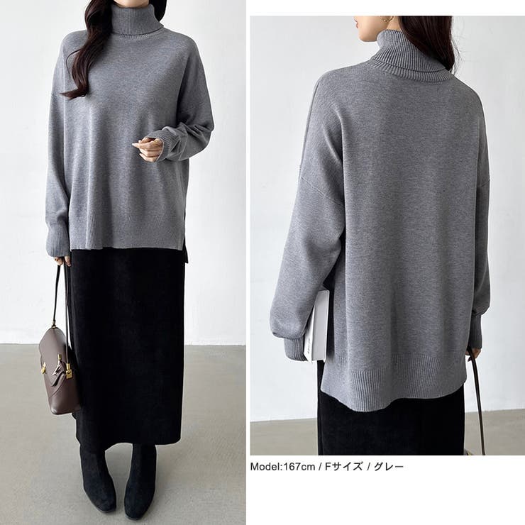タートルネック もっちりやわらかヤク風ニット サイドスリットニット | COCOMOMO | 詳細画像25 