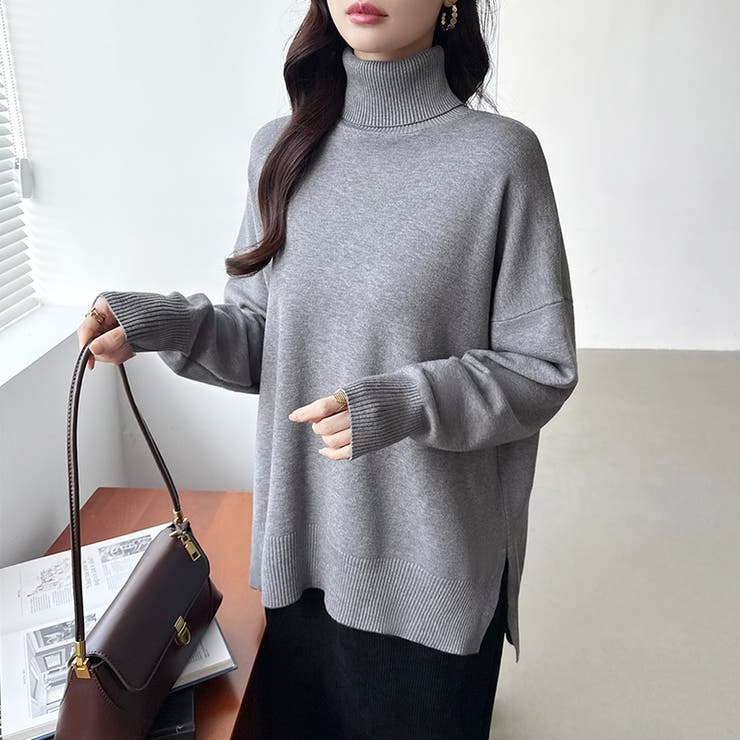 タートルネック もっちりやわらかヤク風ニット サイドスリットニット | COCOMOMO | 詳細画像27 