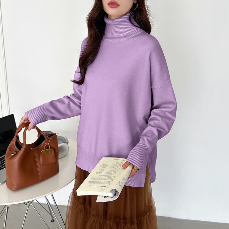 タートルネック もっちりやわらかヤク風ニット サイドスリットニット | COCOMOMO | 詳細画像29 