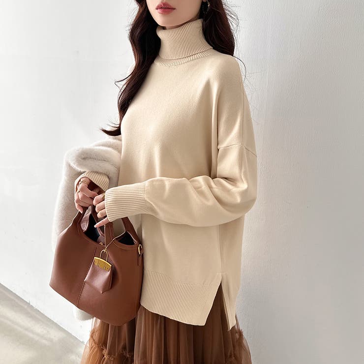 タートルネック もっちりやわらかヤク風ニット サイドスリットニット | COCOMOMO | 詳細画像3 