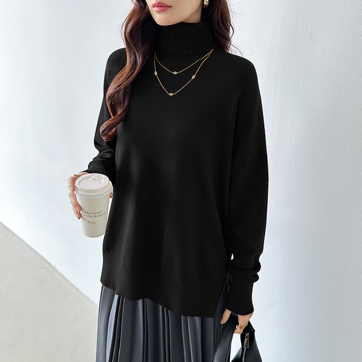 タートルネック もっちりやわらかヤク風ニット サイドスリットニット | COCOMOMO | 詳細画像30 