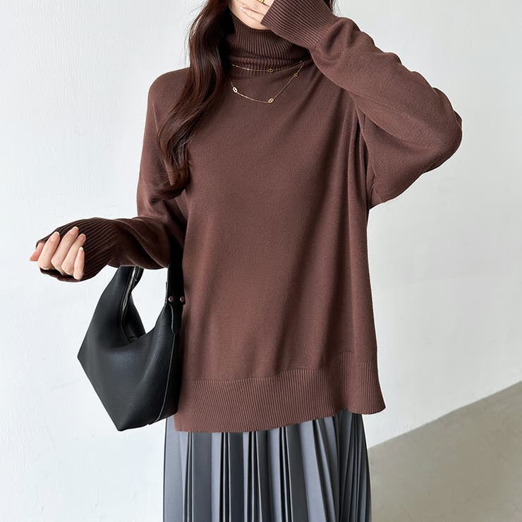 タートルネック もっちりやわらかヤク風ニット サイドスリットニット | COCOMOMO | 詳細画像8 