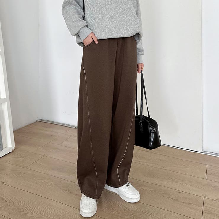 裏起毛 カーブパンツ ゆったりワイドパンツ[品番：COCW0006193