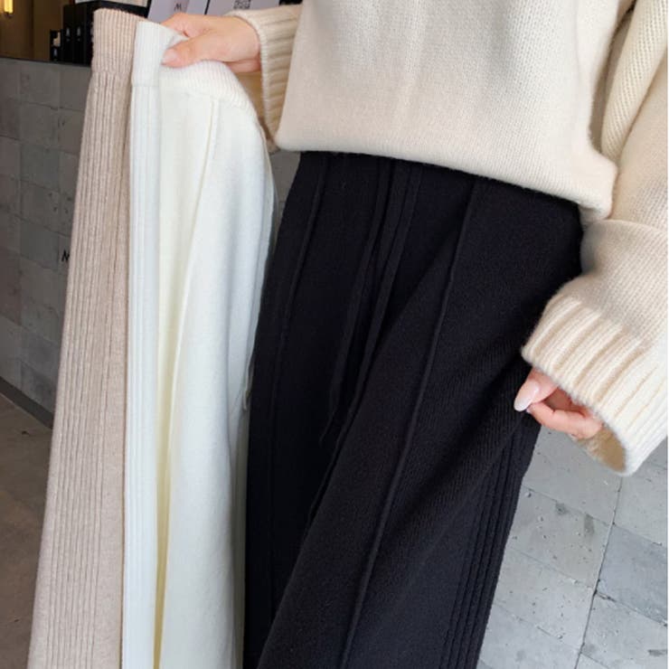 ワイドパンツ ニットパンツ ゆったりストレートパンツ[品番