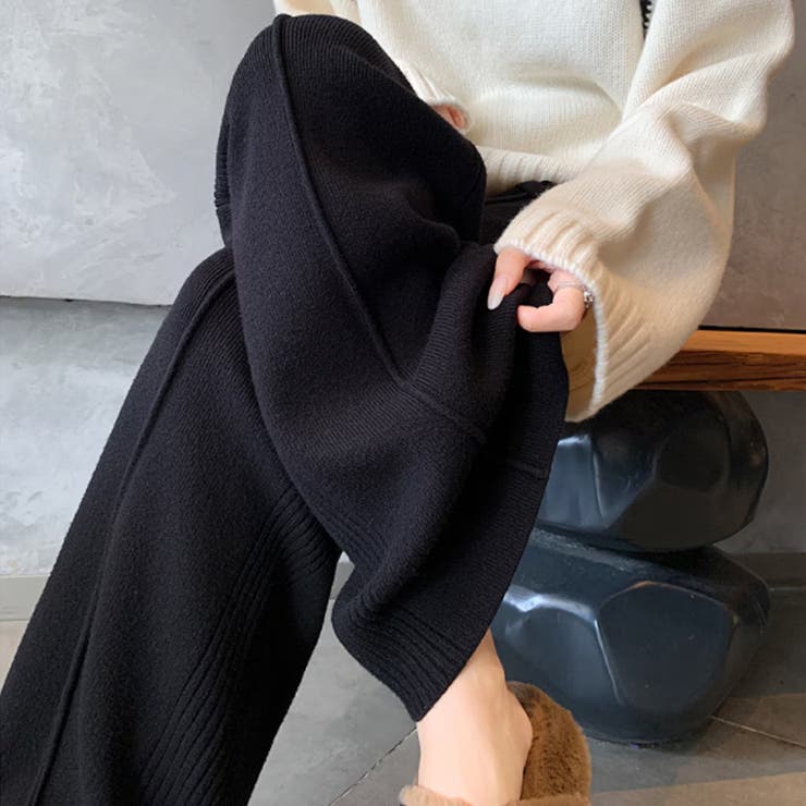 ワイドパンツ ニットパンツ ゆったりストレートパンツ[品番
