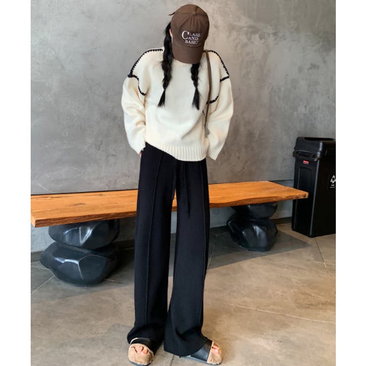 ワイドパンツ ニットパンツ ゆったりストレートパンツ | COCOMOMO | 詳細画像23 