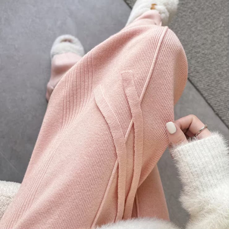ワイドパンツ ニットパンツ ゆったりストレートパンツ[品番