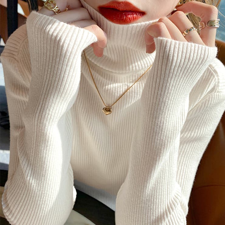 リブニット タートルネック ストレッチニット | COCOMOMO | 詳細画像4 