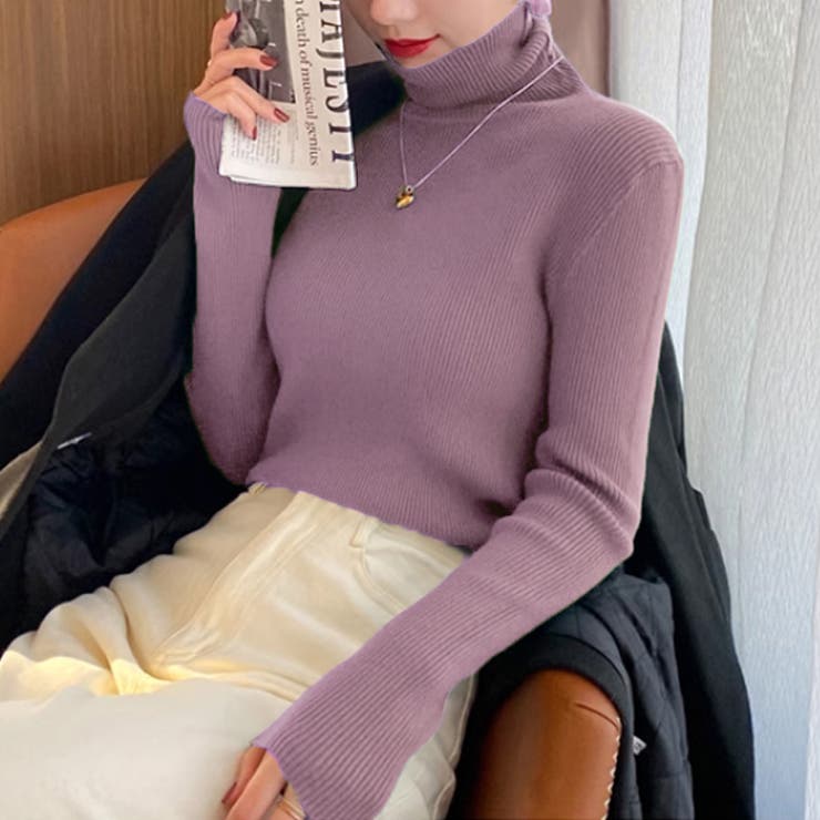 リブニット タートルネック ストレッチニット | COCOMOMO | 詳細画像30 