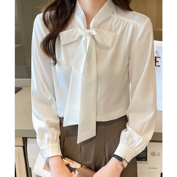 裏起毛 ボウタイブラウス リボンブラウス | COCOMOMO | 詳細画像10 