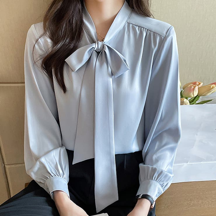 裏起毛 ボウタイブラウス リボンブラウス | COCOMOMO | 詳細画像2 