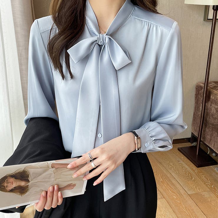 裏起毛 ボウタイブラウス リボンブラウス | COCOMOMO | 詳細画像3 