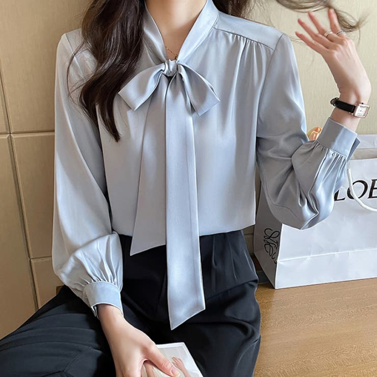 裏起毛 ボウタイブラウス リボンブラウス | COCOMOMO | 詳細画像5 