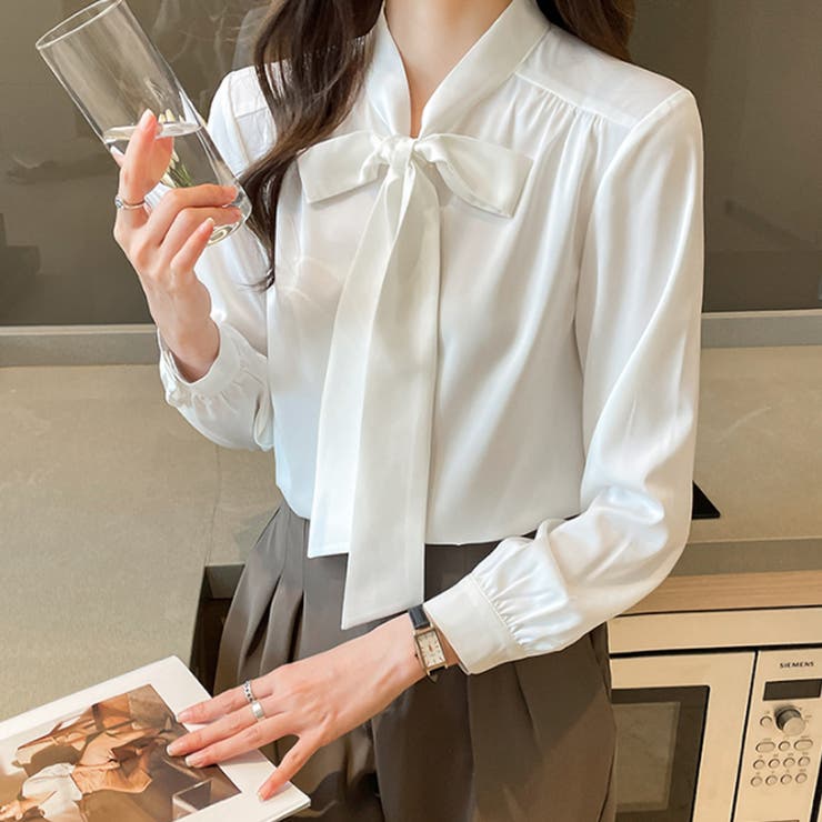 裏起毛 ボウタイブラウス リボンブラウス | COCOMOMO | 詳細画像9 